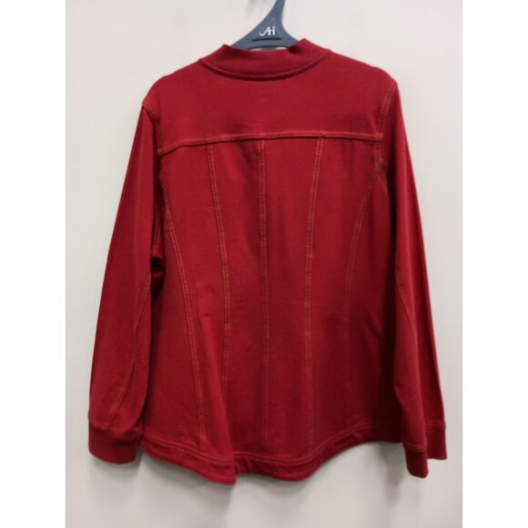 Denim&Co Denim Jacket Womens Size 1X Red Preppy Outdoor Stretch Button Front - Picture 7 of 9